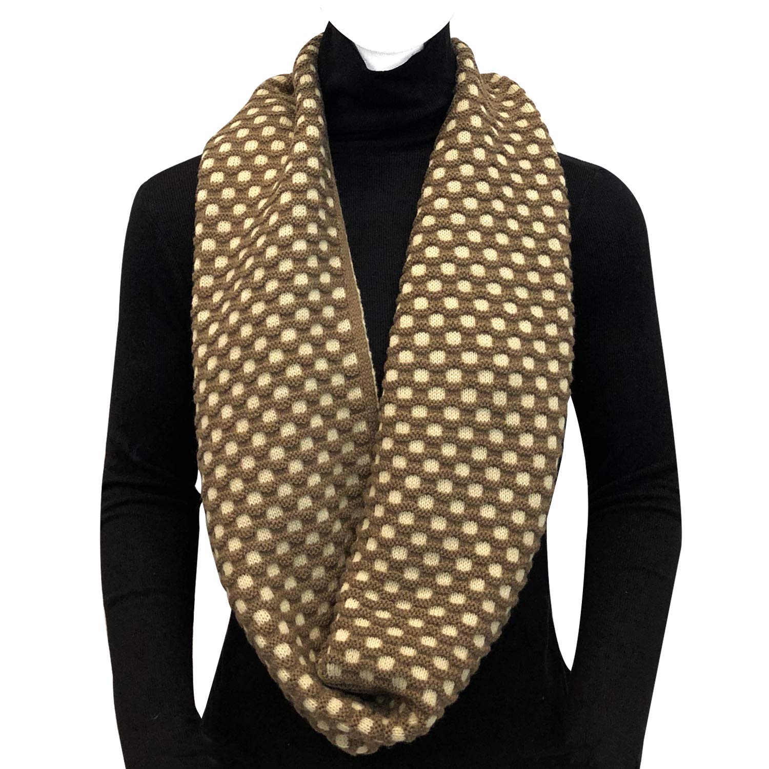 Wrapables Two Tone Warm Winter Knit Infinity Scarf, Brown & Beige