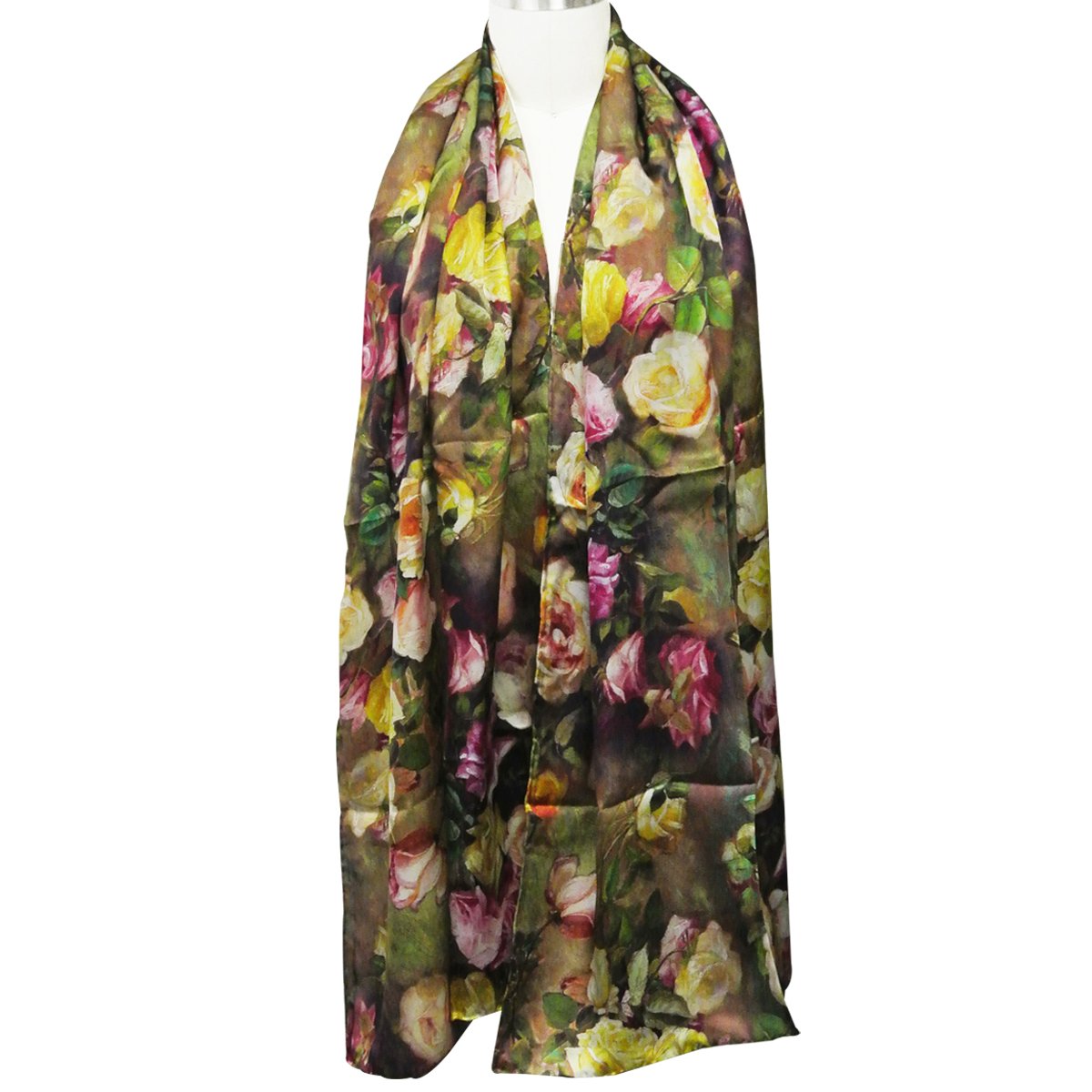 Wrapables Women’s 100% Charmeuse Oil Painting Long Scarf, Vintage Roses