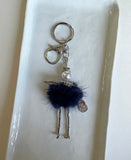 Wrapables Hanging Fashionista Doll Keychain, Crystal Rhinestone Keyring Bag Charm, Navy Pom Pom