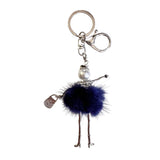 Wrapables Hanging Fashionista Doll Keychain, Crystal Rhinestone Keyring Bag Charm, Navy Pom Pom