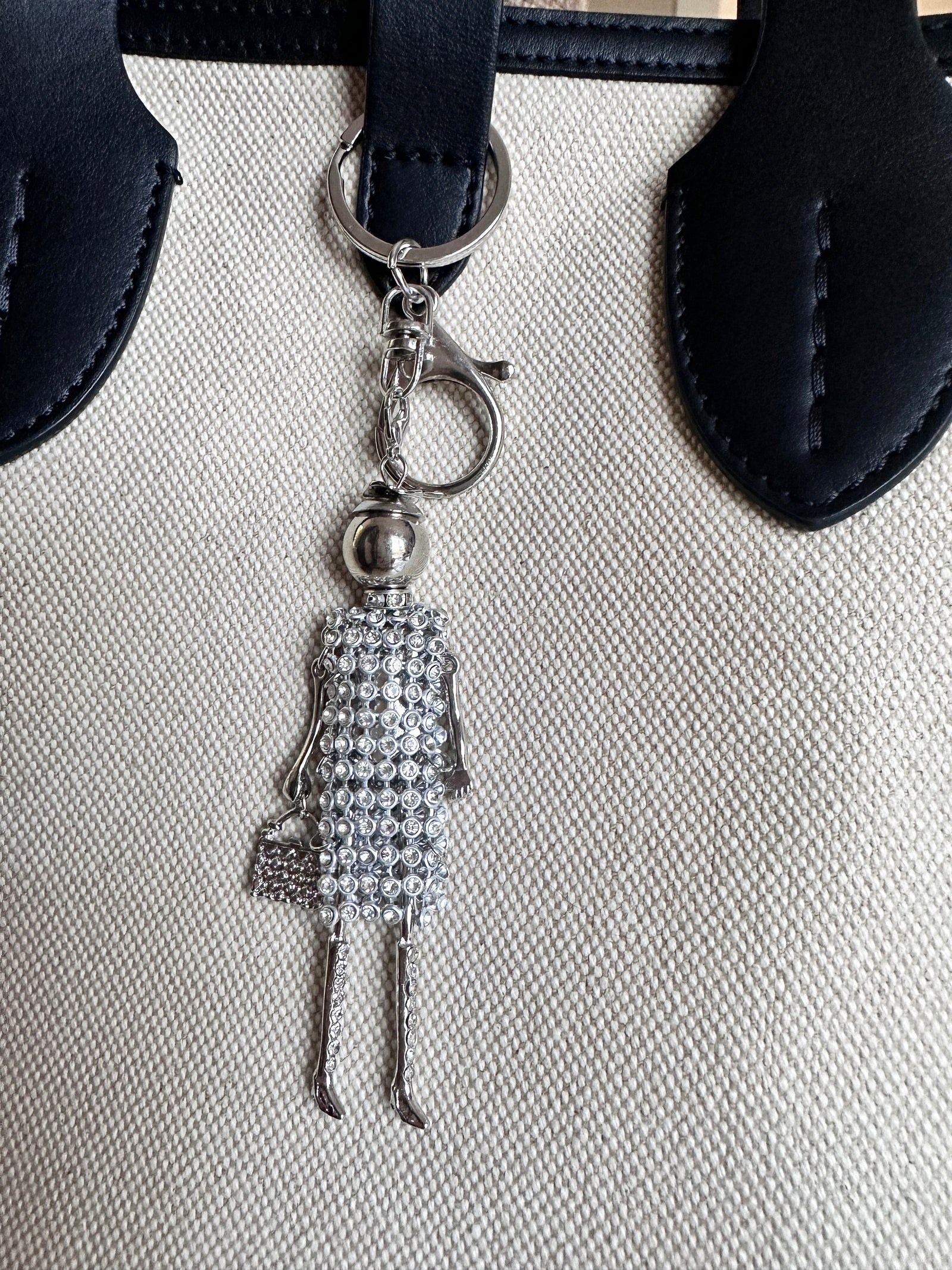 Wrapables Hanging Fashionista Doll Keychain, Crystal Rhinestone Keyring Bag Charm, Silver