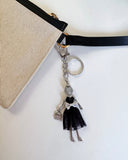 Wrapables Hanging Fashionista Doll Keychain, Crystal Rhinestone Keyring Bag Charm, Black Bow