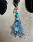 Wrapables Hanging Fashionista Doll Keychain, Crystal Rhinestone Keyring Bag Charm, Blue Rose