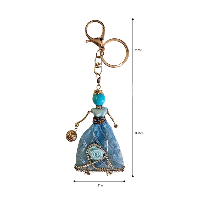 Wrapables Hanging Fashionista Doll Keychain, Crystal Rhinestone Keyring Bag Charm, Blue Rose