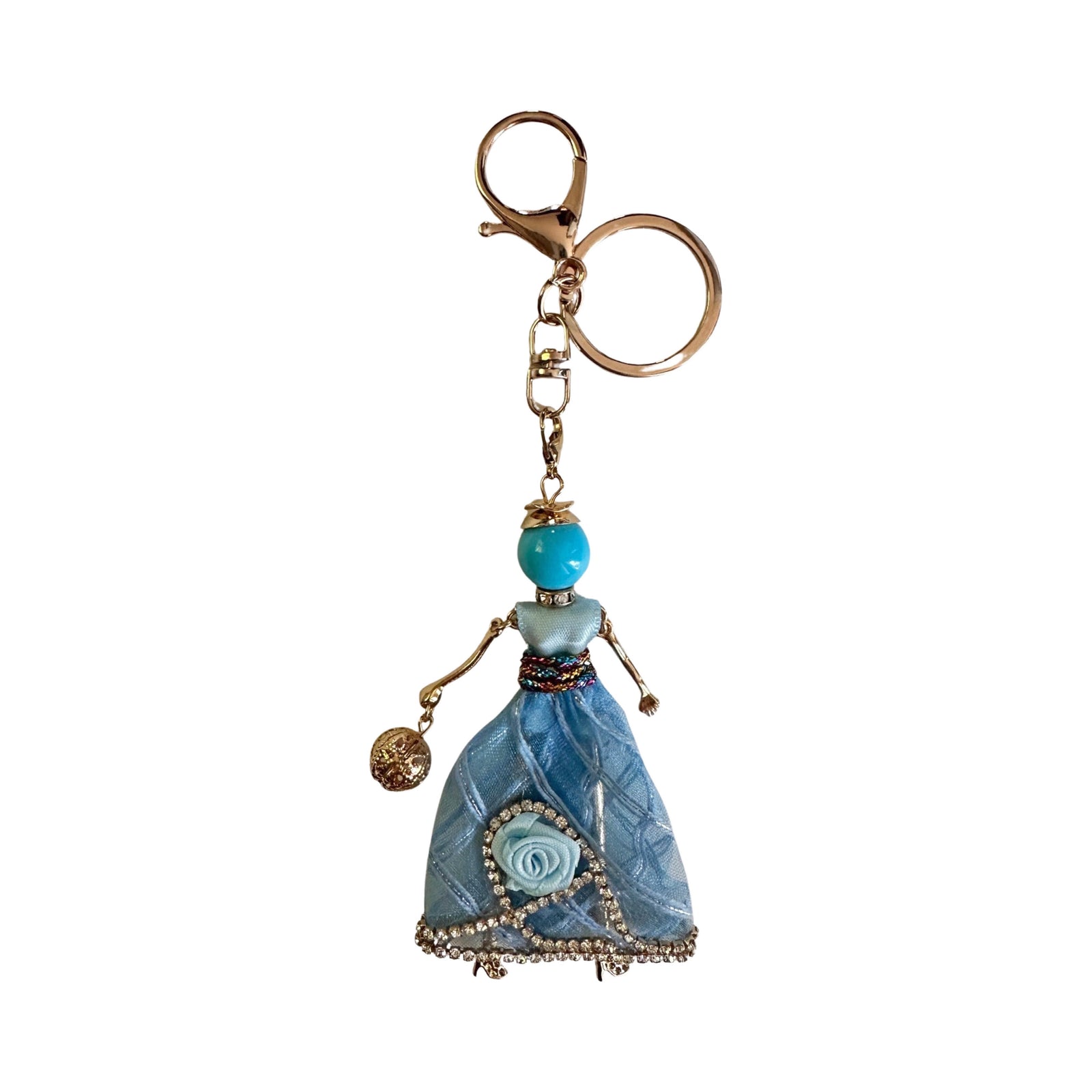 Wrapables Hanging Fashionista Doll Keychain, Crystal Rhinestone Keyring Bag Charm, Blue Rose