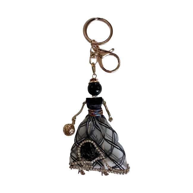 Wrapables Hanging Fashionista Doll Keychain, Crystal Rhinestone Keyring Bag Charm, Black Rose