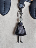 Wrapables Hanging Fashionista Doll Keychain, Crystal Rhinestone Keyring Bag Charm, Gray Retro