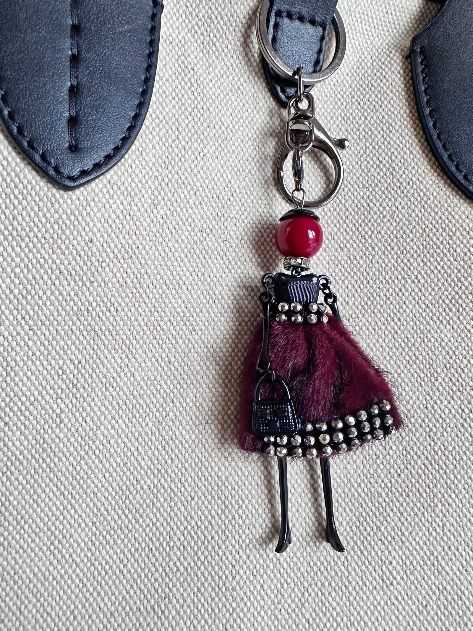 Wrapables Hanging Fashionista Doll Keychain, Crystal Rhinestone Keyring Bag Charm Pink & Yellow Sequins