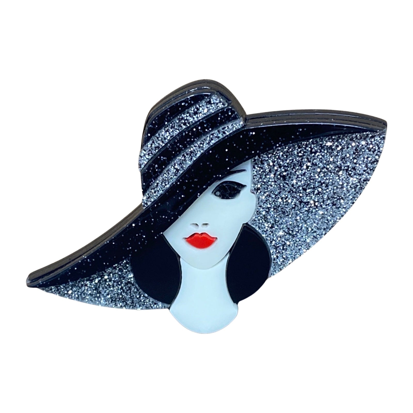 Wrapables Acrylic Fashion Brooch Pin for Sweaters, Coats, Scarves, and Bags, Cosmo Black Hat