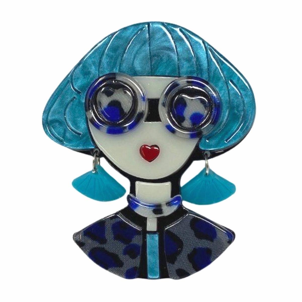 Wrapables Acrylic Fashion Brooch Pin for Sweaters, Coats, Scarves, and Bags, Quirky Blue