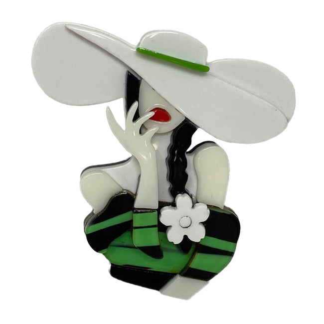 Wrapables Acrylic Fashion Brooch Pin for Sweaters, Coats, Scarves, and Bags, Fashionable White Hat