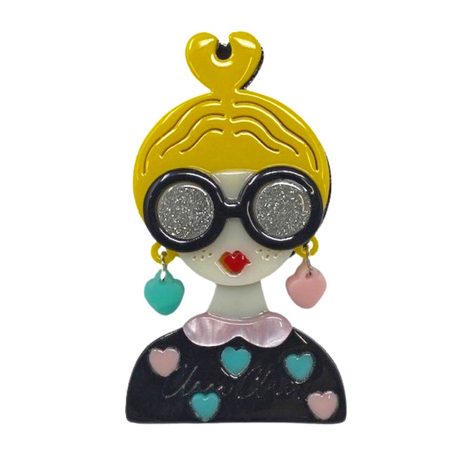 Wrapables Acrylic Fashion Brooch Pin for Sweaters, Coats, Scarves, and Bags, Hearts & Glasses