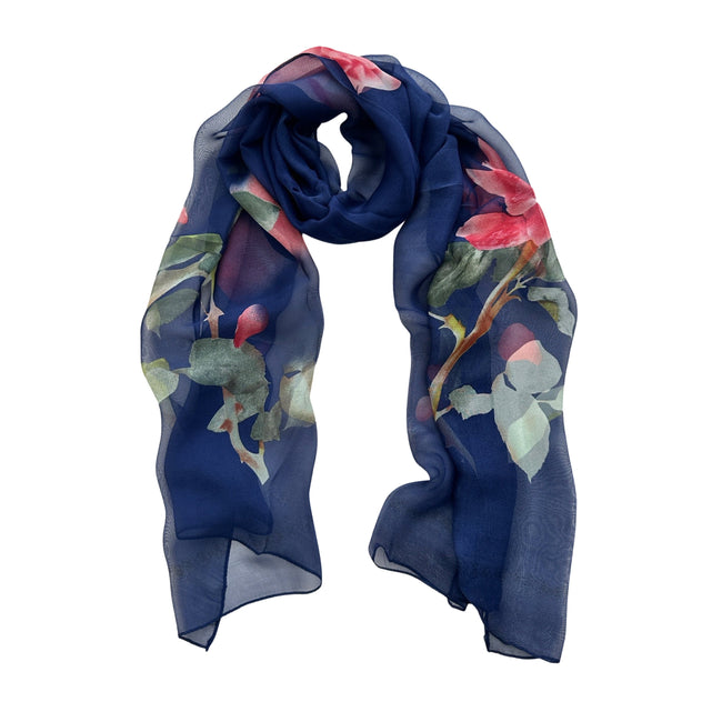 Wrapables Lightweight Sheer Silky Feeling Georgette Scarf, Rose on Navy