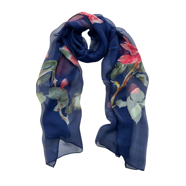 Wrapables Women's Lightweight Sheer Silky Feeling Georgette Scarf, Rose on Navy