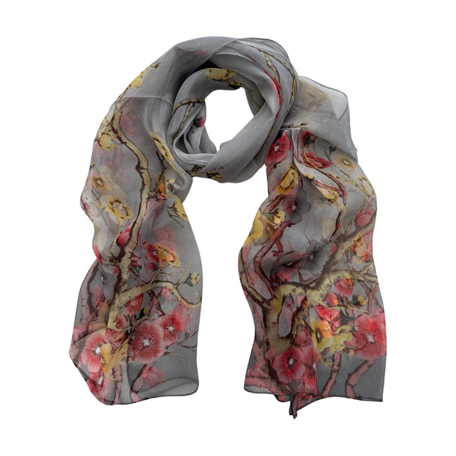 Wrapables Lightweight Sheer Silky Feeling Georgette Scarf, Blossoms on Gray