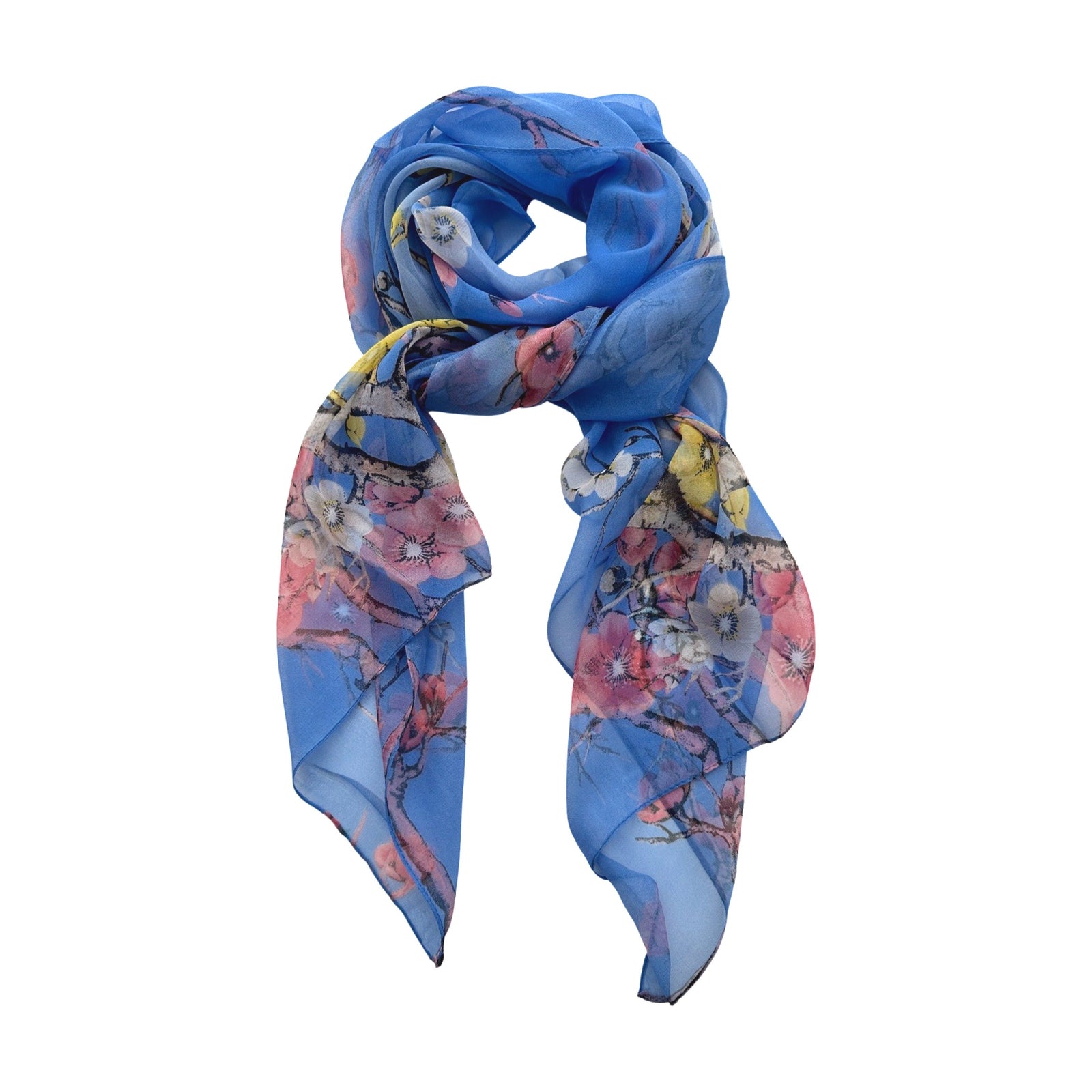 Wrapables Lightweight Sheer Silky Feeling Georgette Scarf, Blossoms on Blue