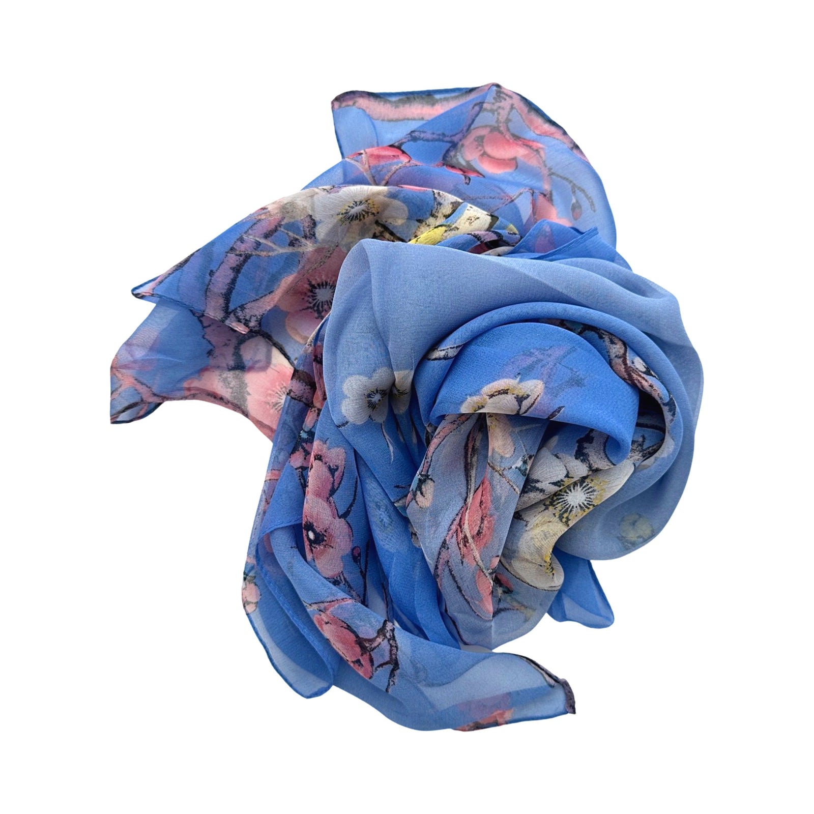 Wrapables Lightweight Sheer Silky Feeling Georgette Scarf, Blossoms on Blue