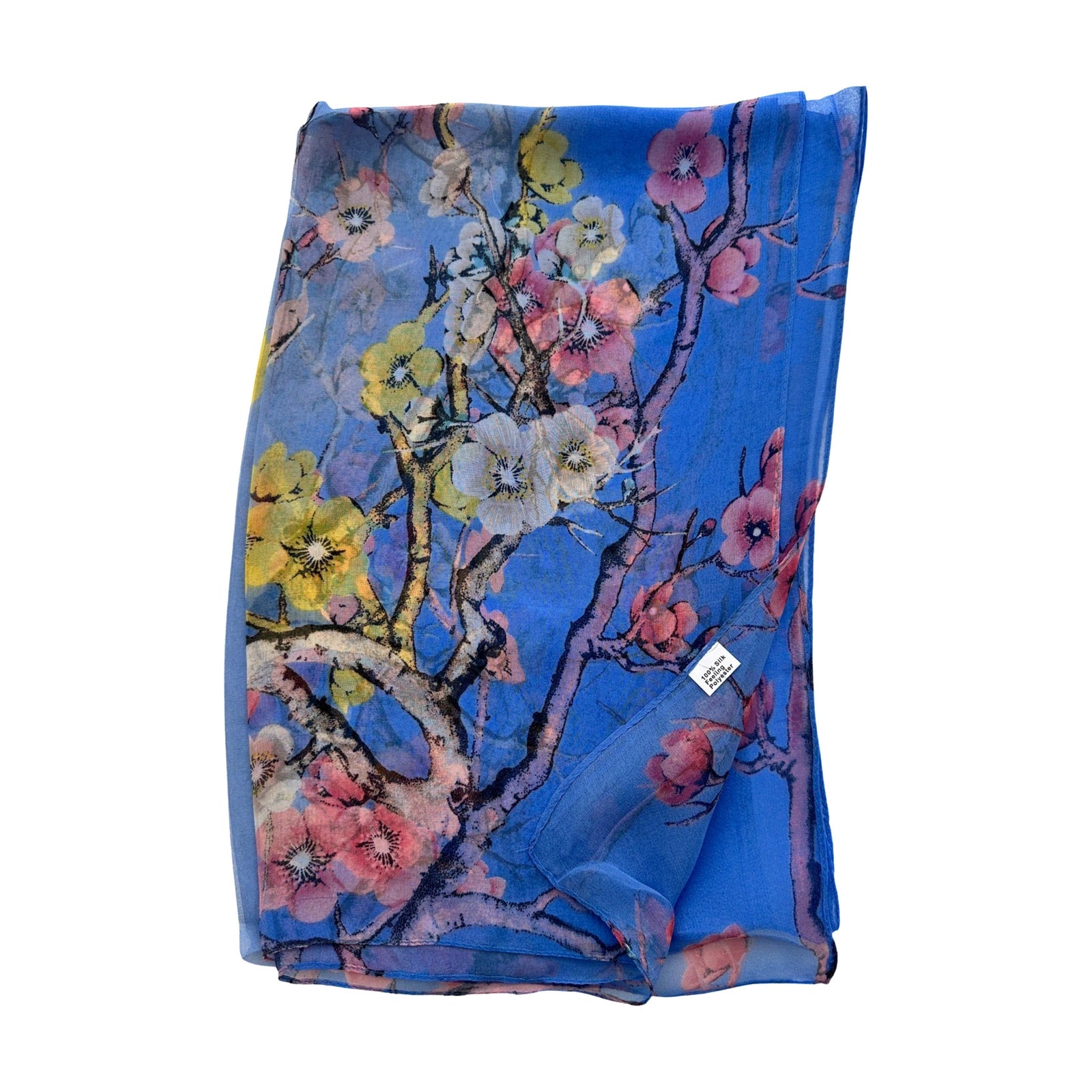 Wrapables Lightweight Sheer Silky Feeling Georgette Scarf, Blossoms on Blue