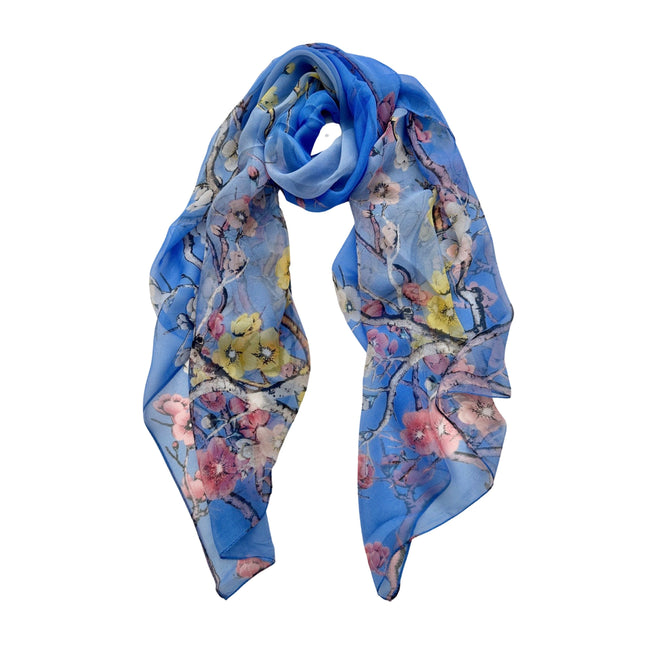 Wrapables Lightweight Sheer Silky Feeling Georgette Scarf, Blossoms on Blue