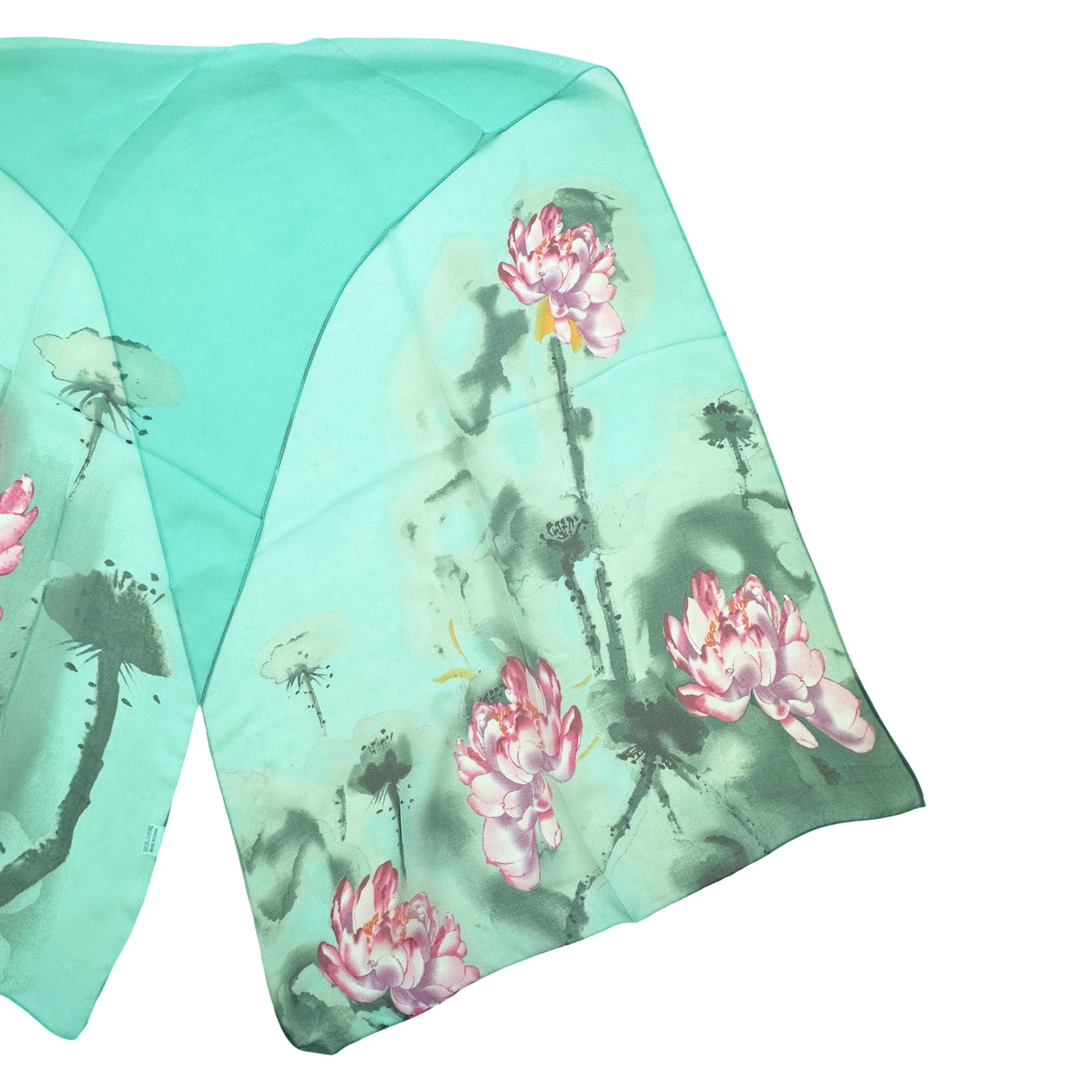 Wrapables Lightweight Sheer Silky Feeling Georgette Scarf, Lotus on Mint Green