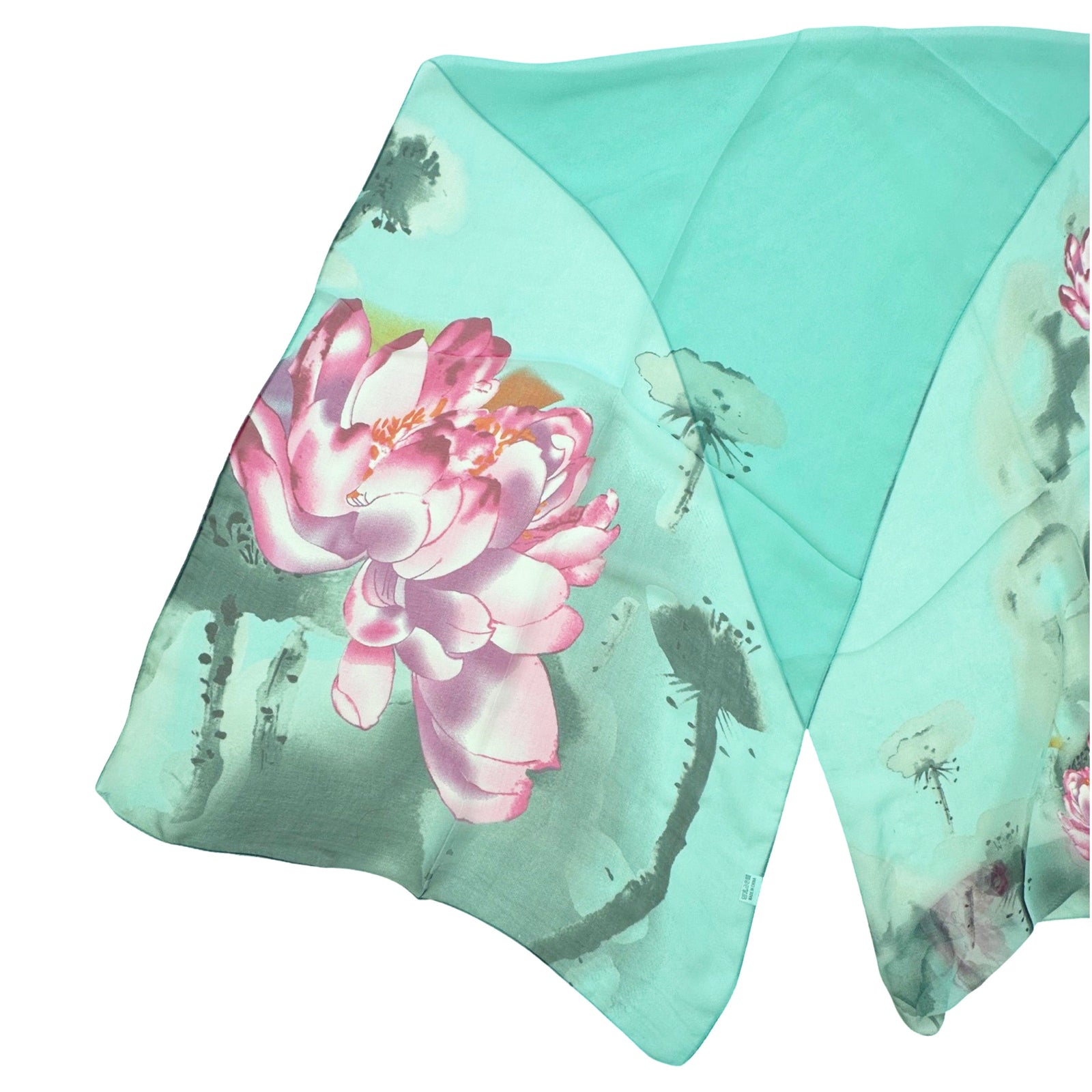 Wrapables Lightweight Sheer Silky Feeling Georgette Scarf, Lotus on Mint Green