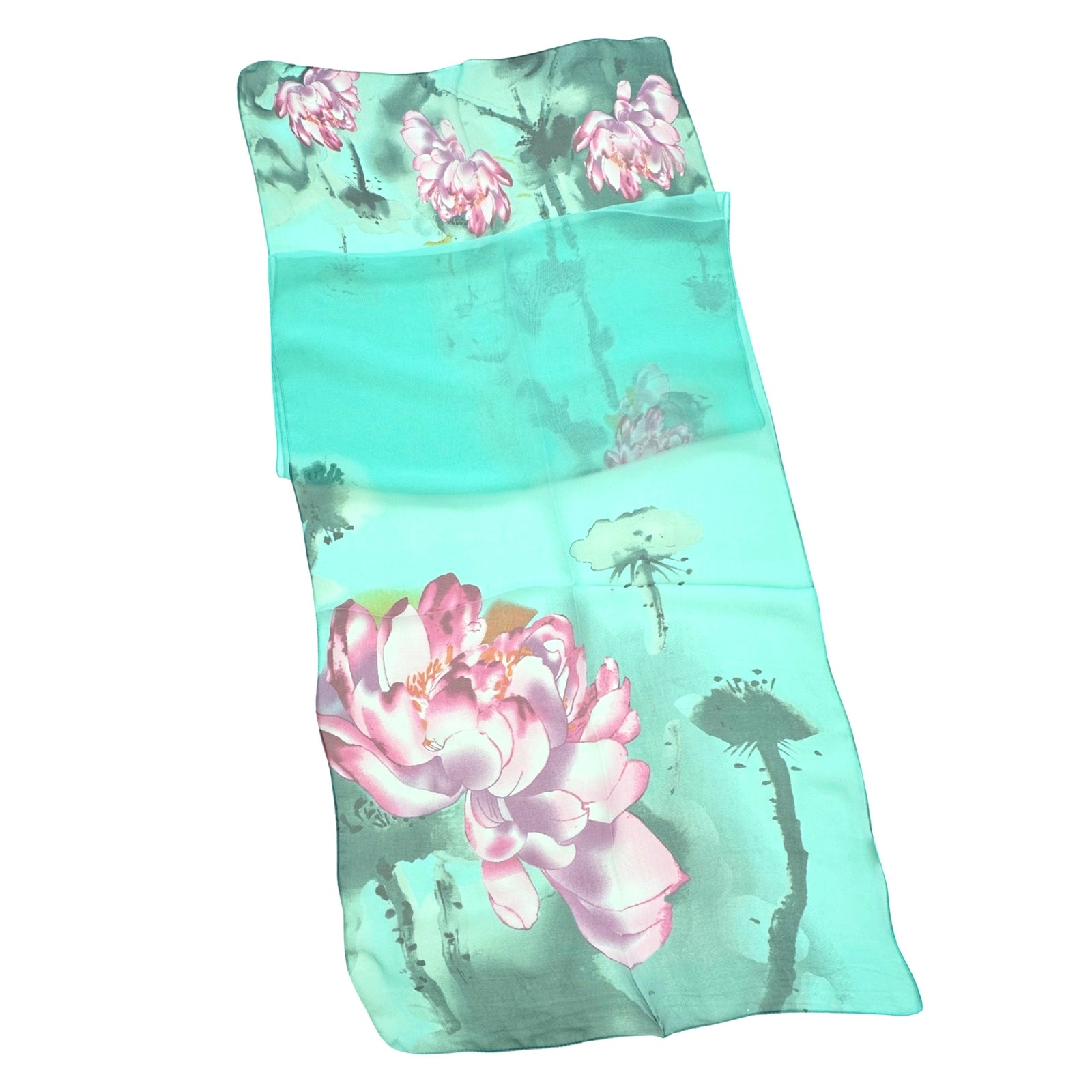 Wrapables Lightweight Sheer Silky Feeling Georgette Scarf, Lotus on Mint Green