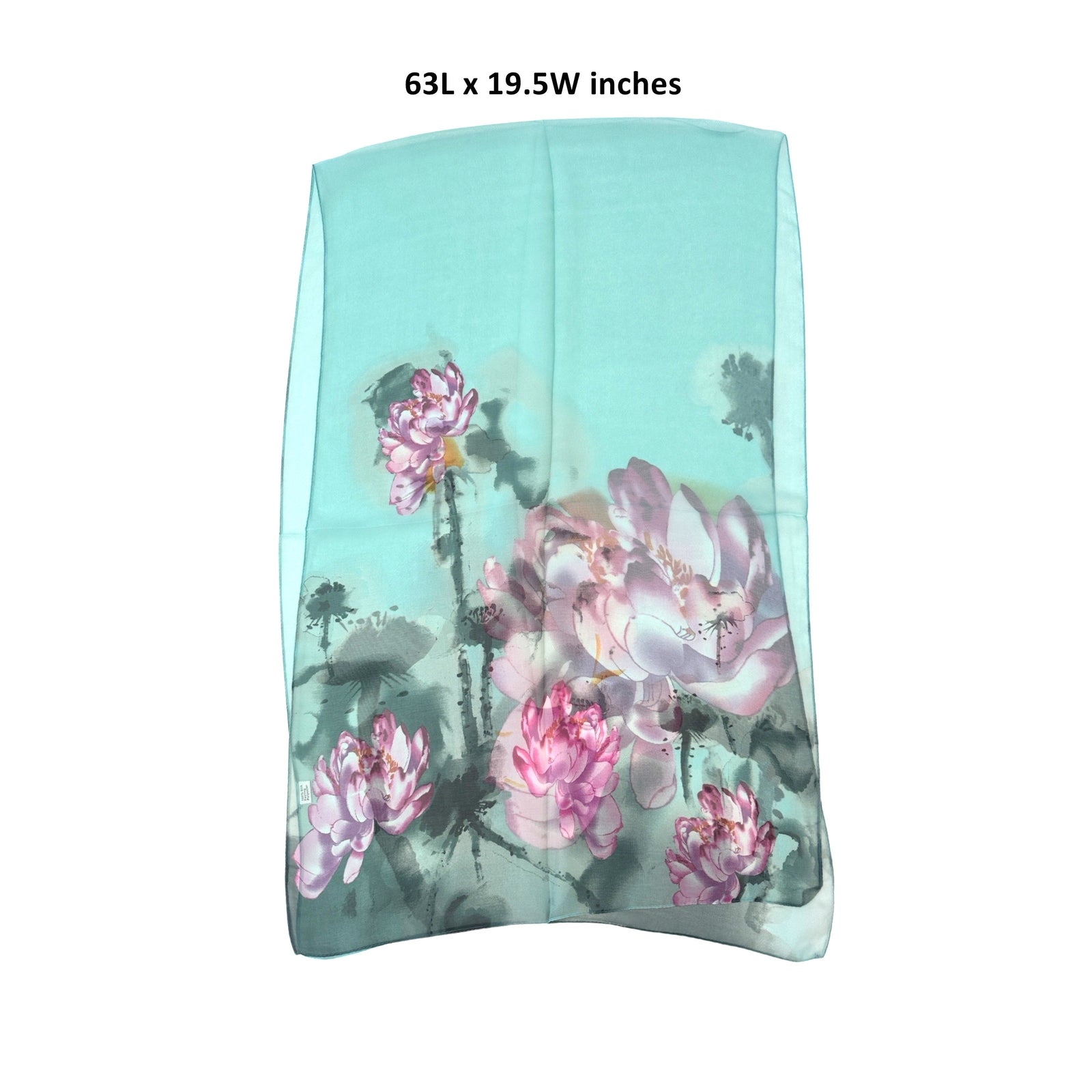 Wrapables Lightweight Sheer Silky Feeling Georgette Scarf, Lotus on Mint Green