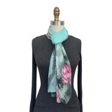 Wrapables Lightweight Sheer Silky Feeling Georgette Scarf, Lotus on Mint Green