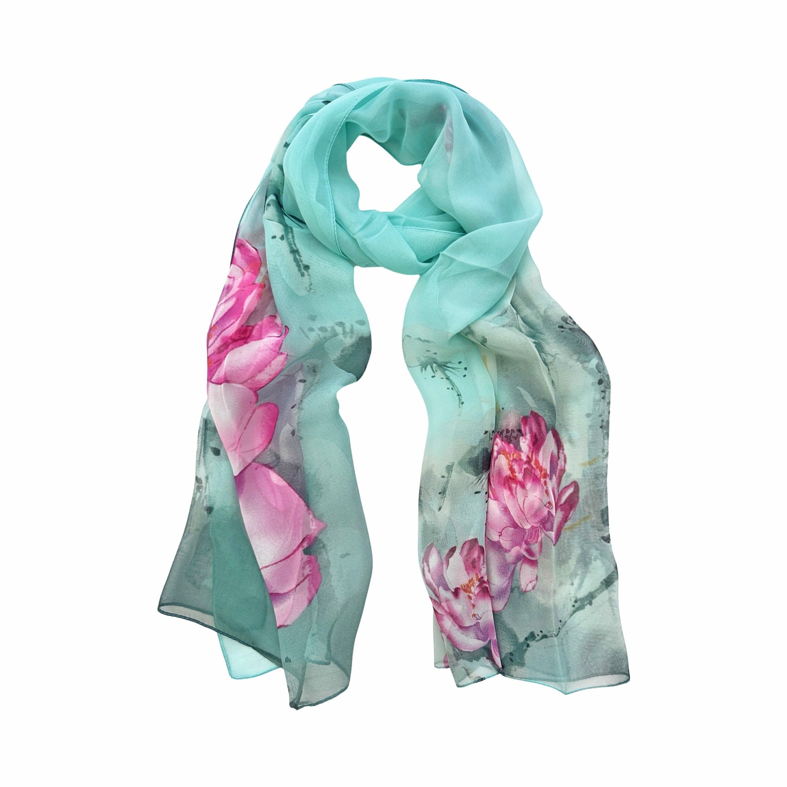 Wrapables Lightweight Sheer Silky Feeling Georgette Scarf, Lotus on Mint Green