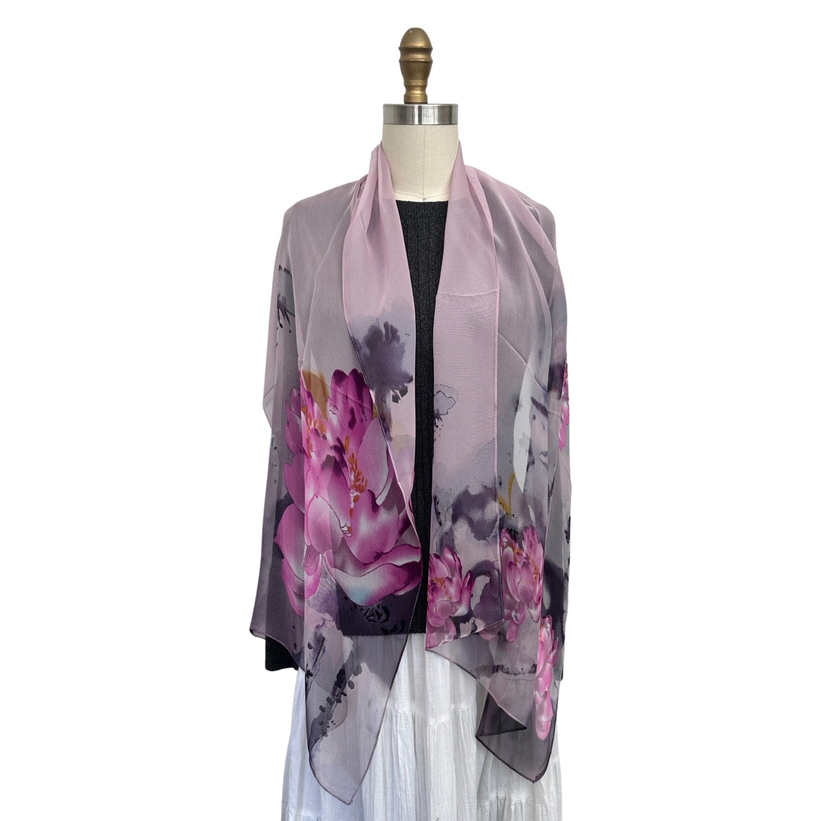 Wrapables Lightweight Sheer Silky Feeling Georgette Scarf, Lotus on Pink