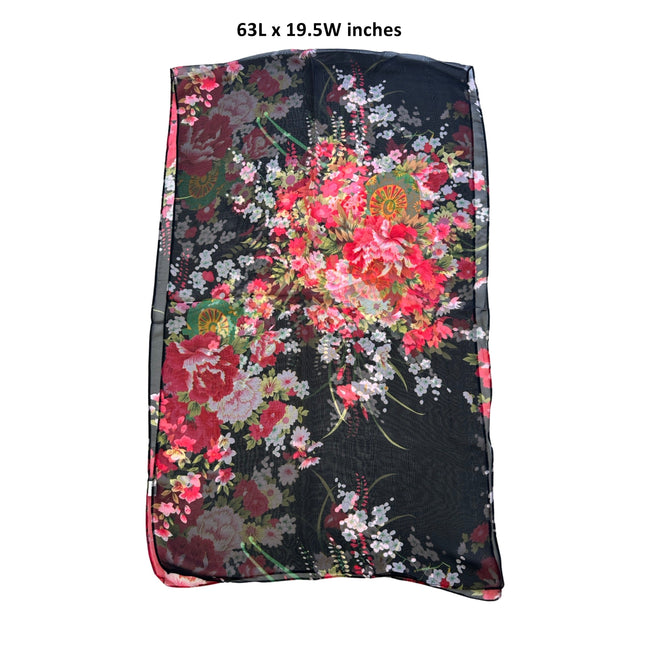 Wrapables Lightweight Sheer Silky Feeling Georgette Scarf, Bouquet on Black