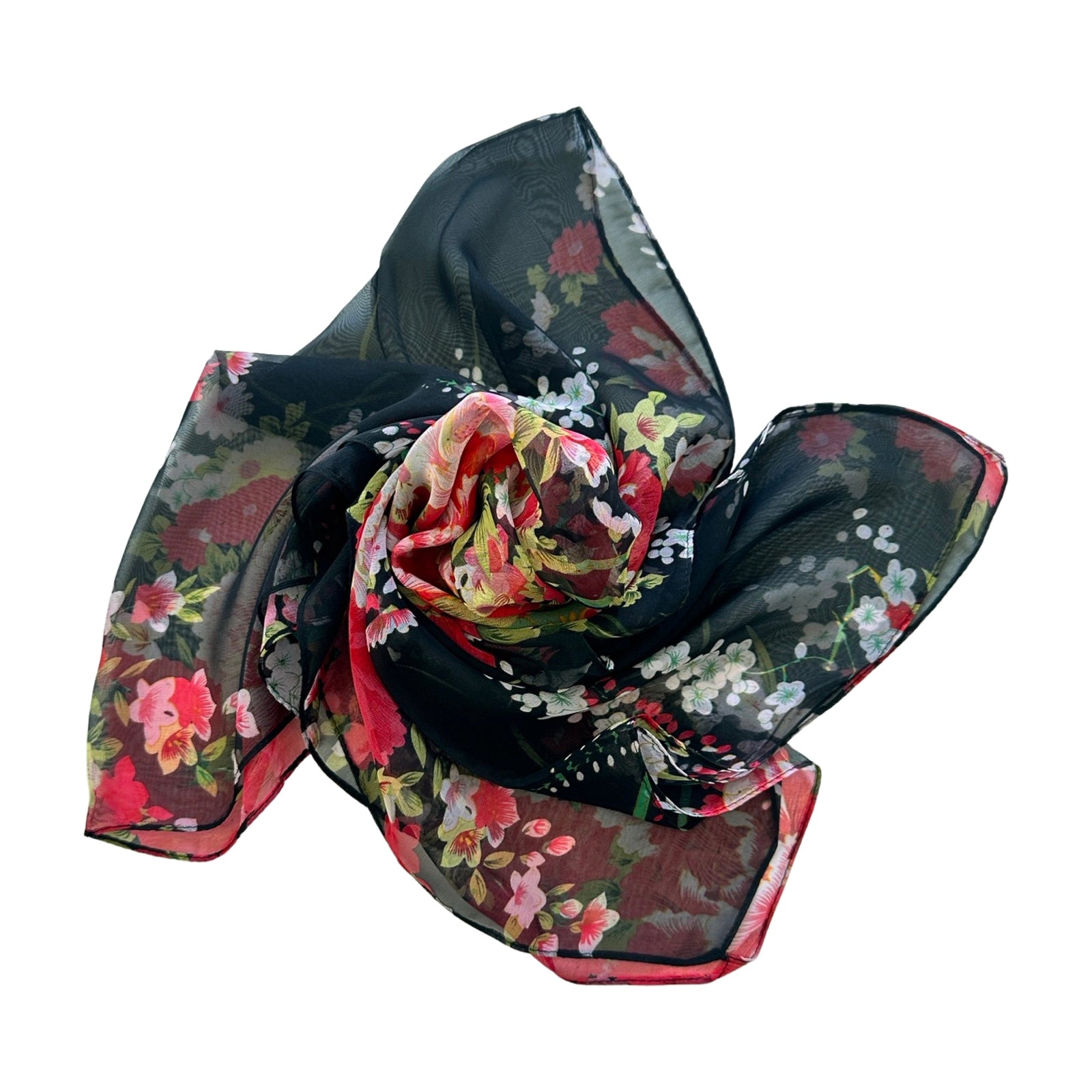 Wrapables Lightweight Sheer Silky Feeling Georgette Scarf, Bouquet on Black