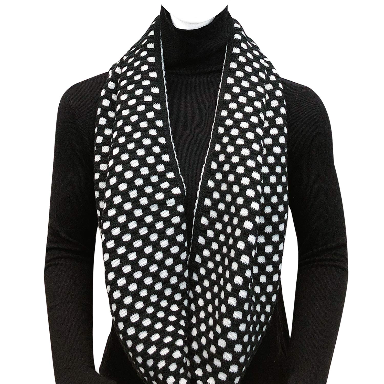 Wrapables Two Tone Warm Winter Knit Infinity Scarf, Black & White