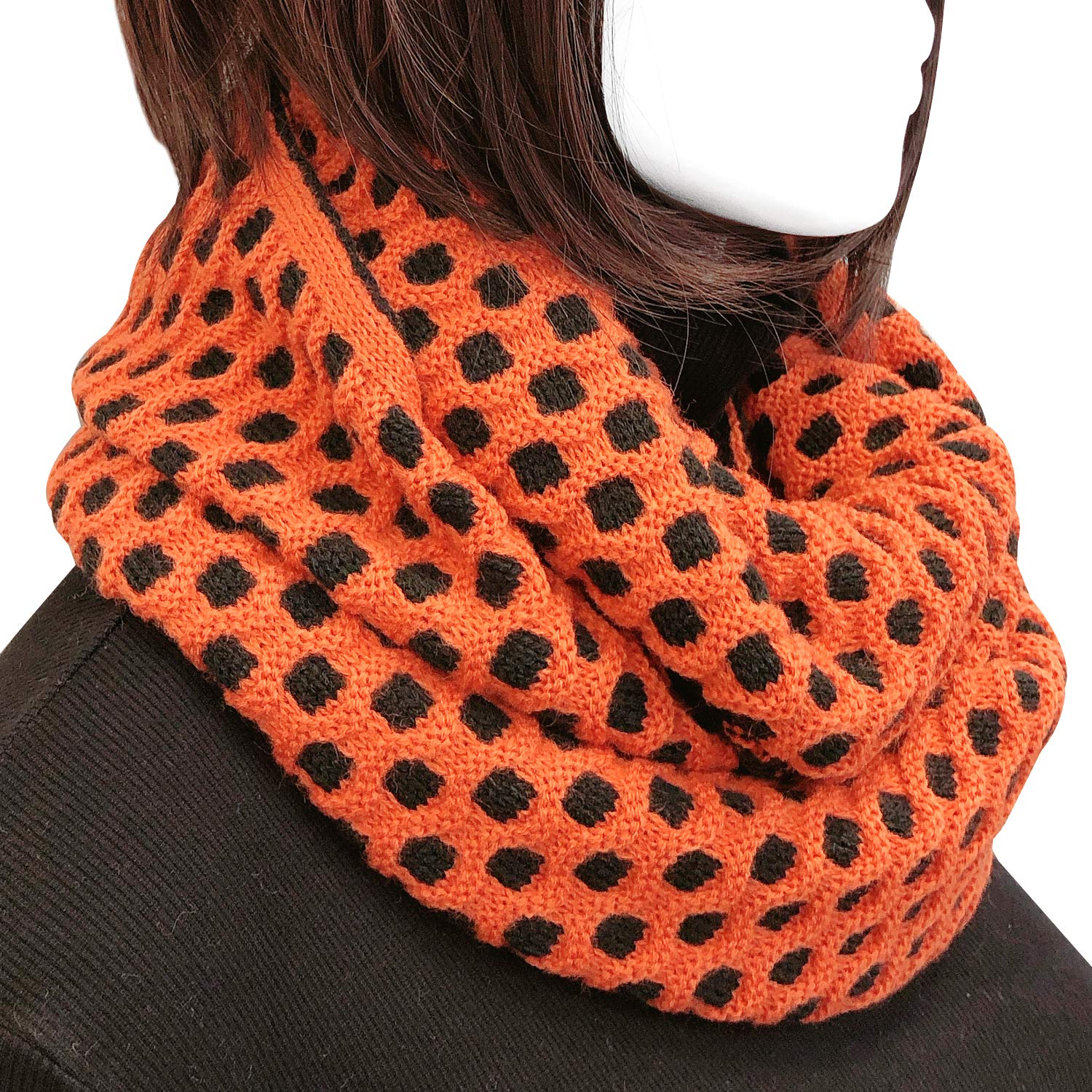 Wrapables Two Tone Warm Winter Knit Infinity Scarf, Orange & Black