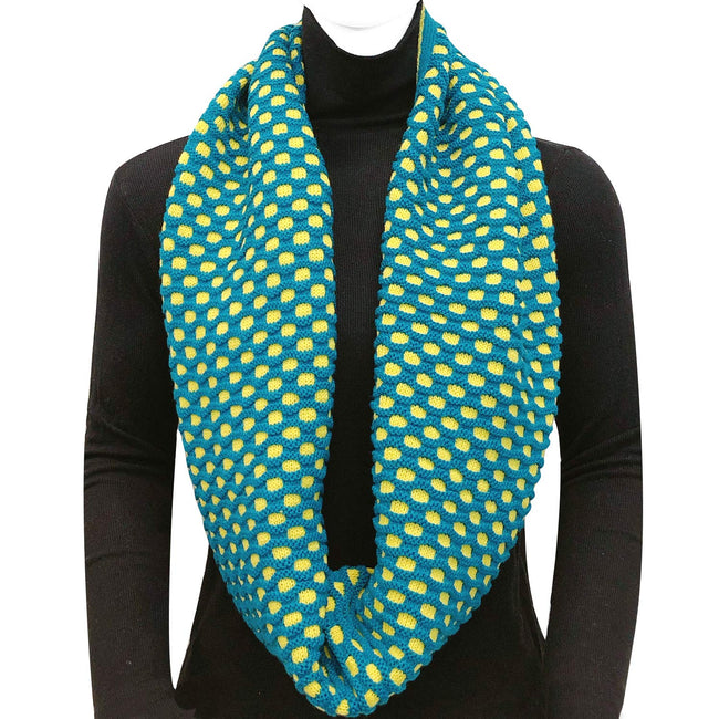 Wrapables Two Tone Warm Winter Knit Infinity Scarf, Dark Teal & Yellow