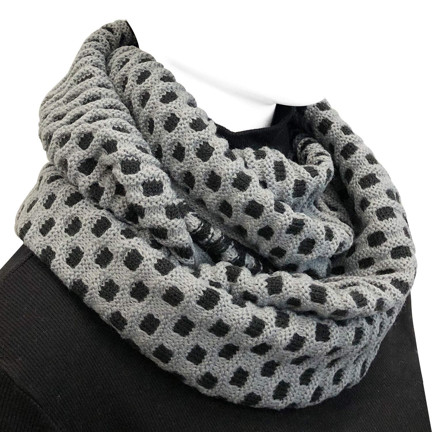 Wrapables Two Tone Warm Winter Knit Infinity Scarf, Gray & Black