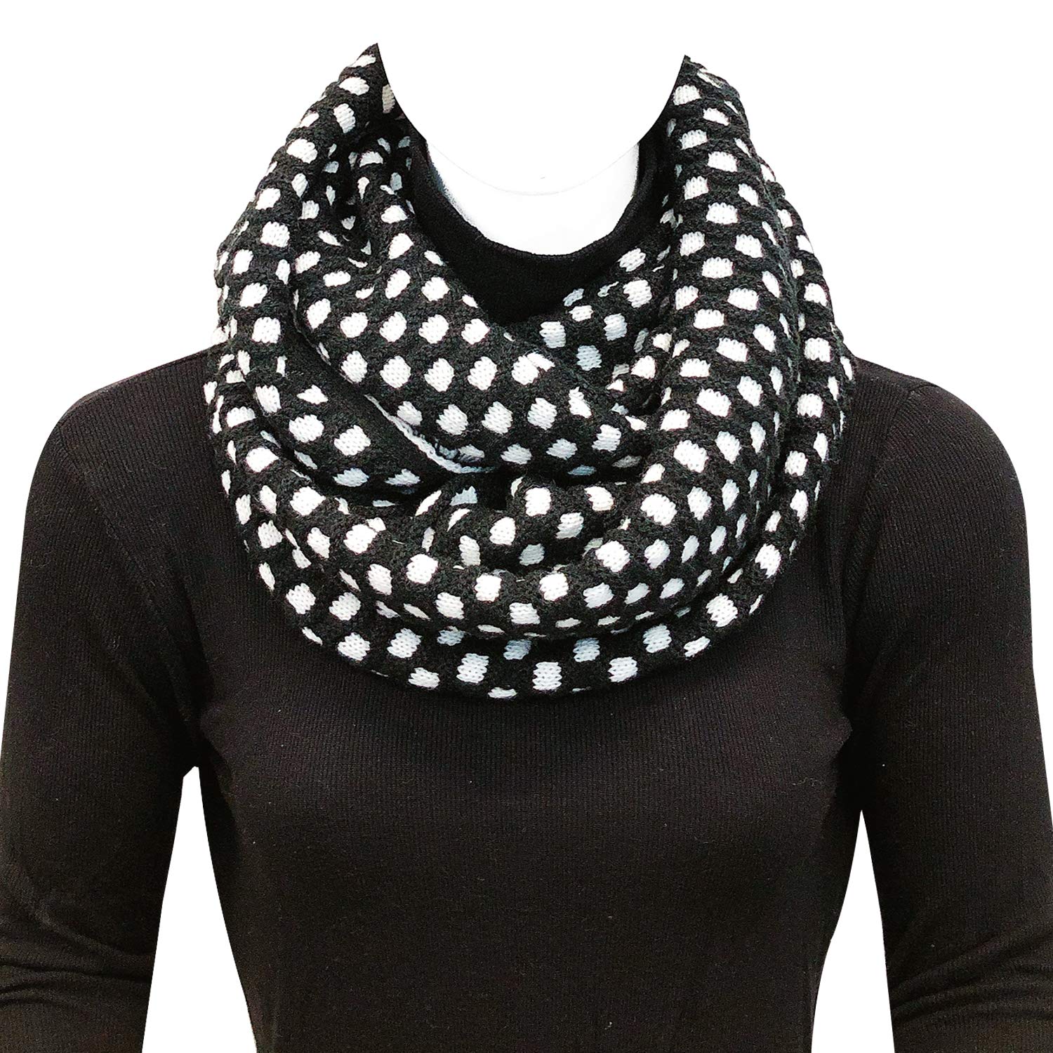 Wrapables Two Tone Warm Winter Knit Infinity Scarf, Black & White