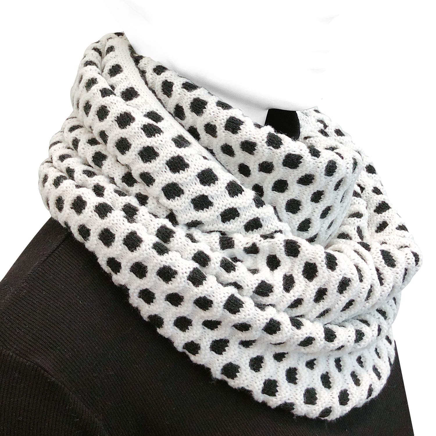 Wrapables Two Tone Warm Winter Knit Infinity Scarf, White & Black