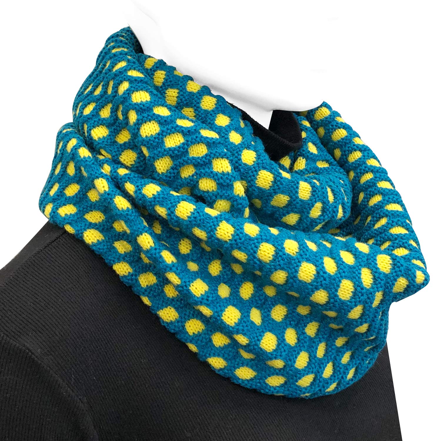 Wrapables Two Tone Warm Winter Knit Infinity Scarf, Dark Teal & Yellow