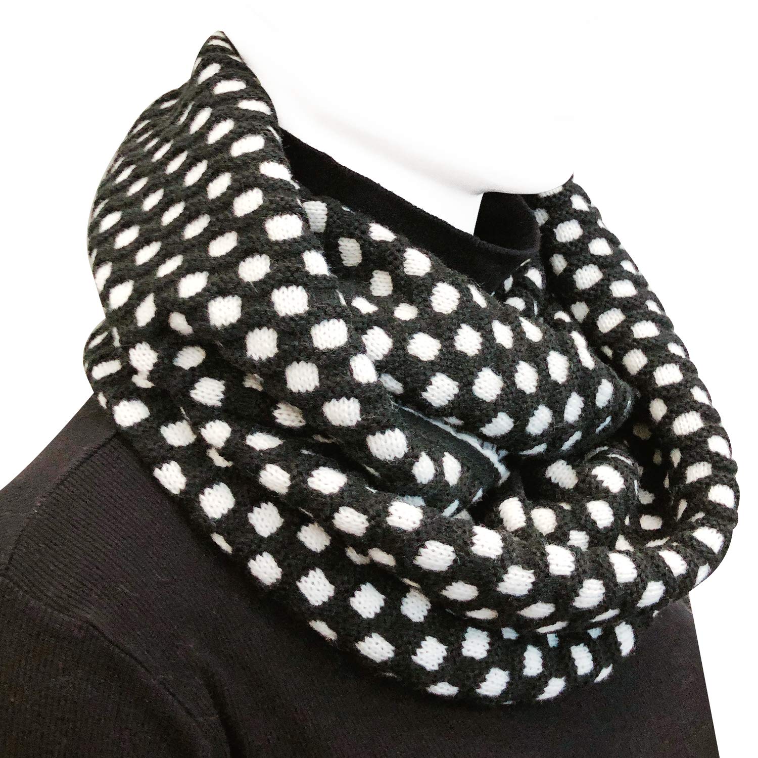 Wrapables Two Tone Warm Winter Knit Infinity Scarf, Black & White