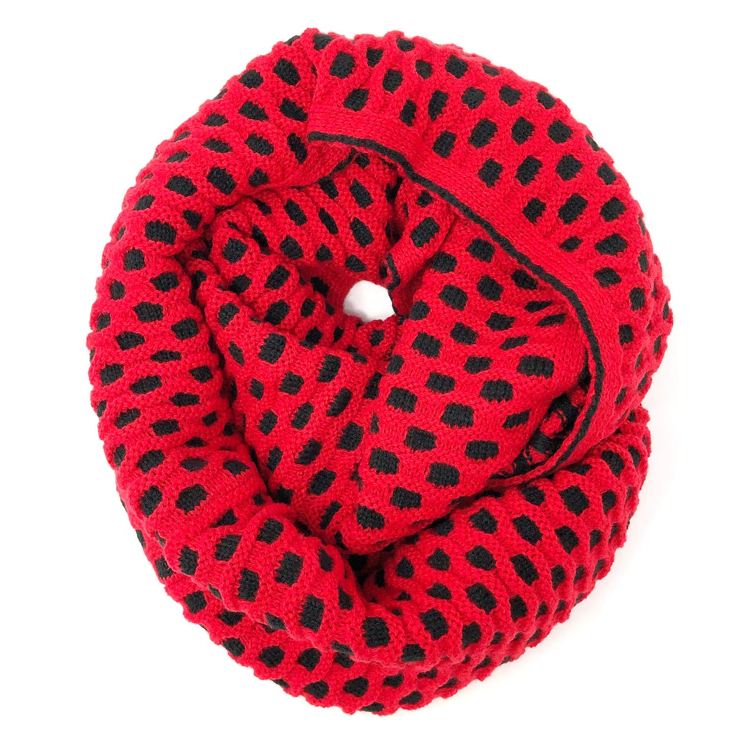 Wrapables Two Tone Warm Winter Knit Infinity Scarf, Cherry Red & Black