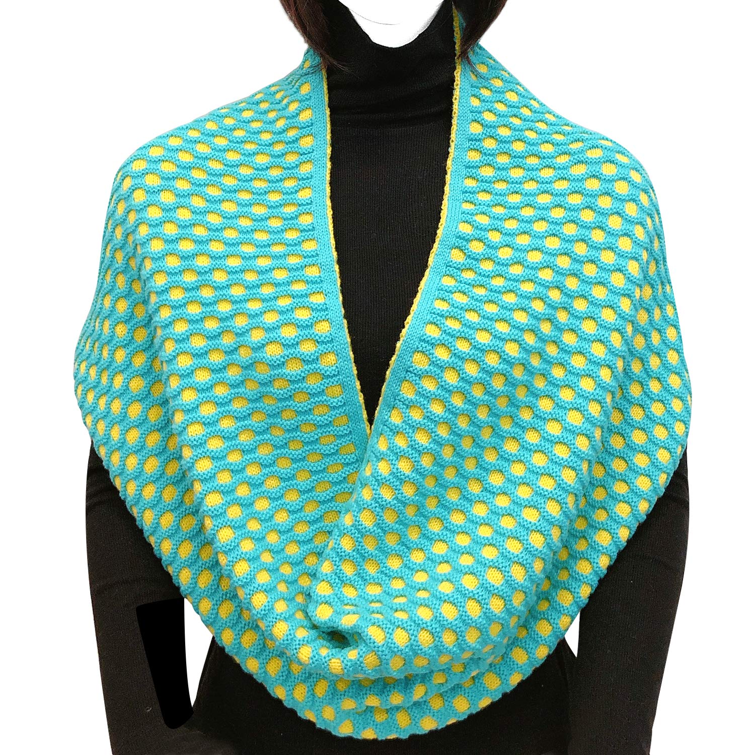 Wrapables Two Tone Warm Winter Knit Infinity Scarf, Aqua & Lime Green