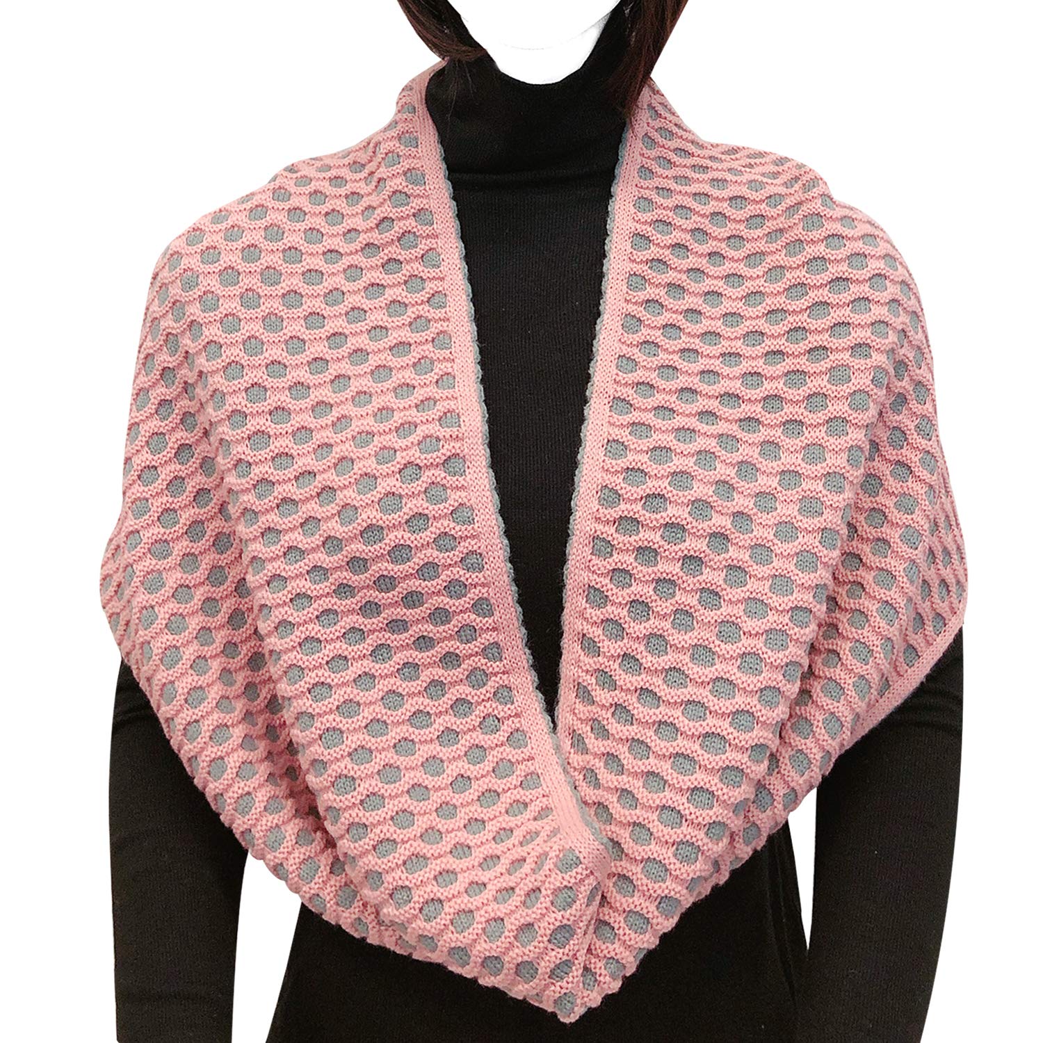 Wrapables Two Tone Warm Winter Knit Infinity Scarf, Pink & Gray