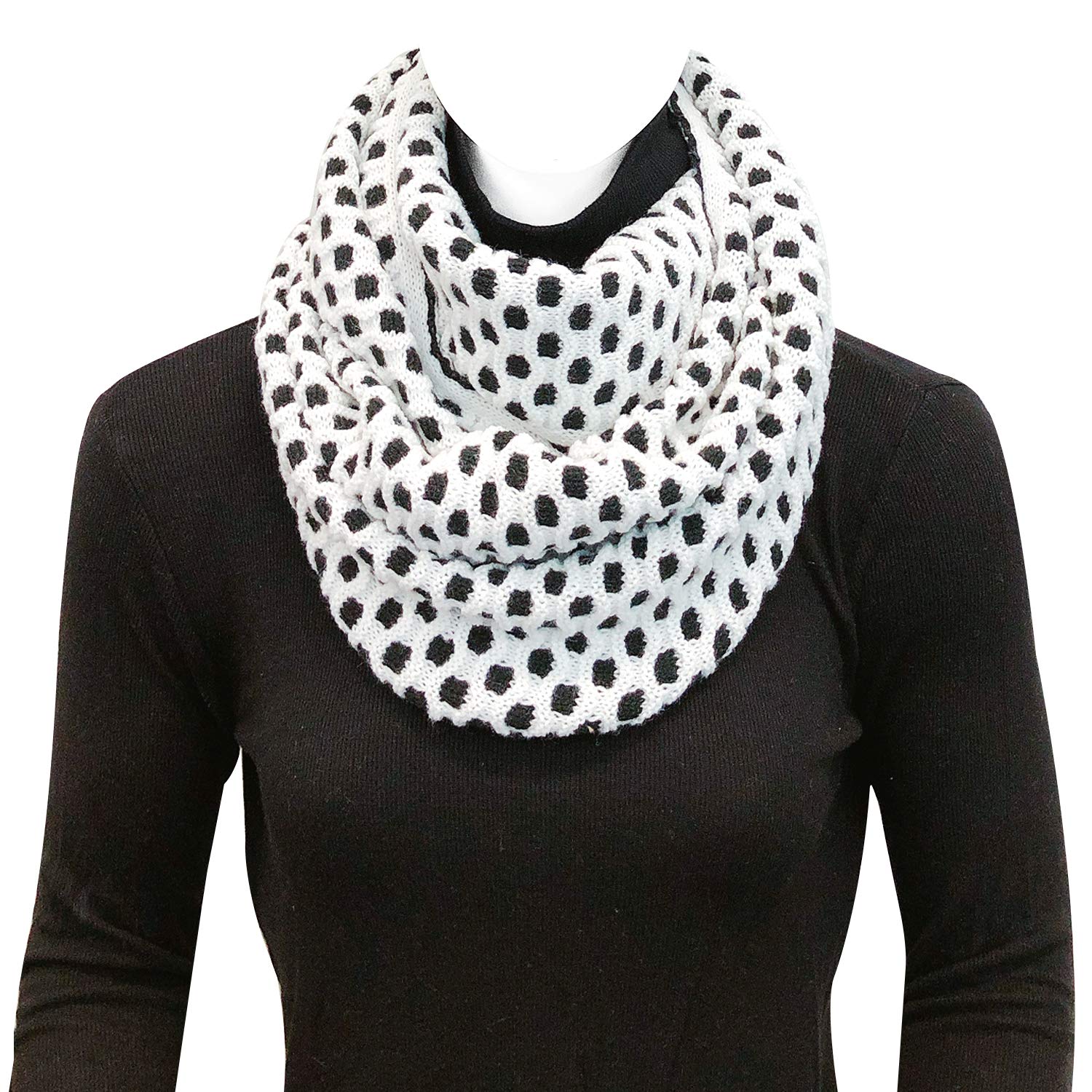 Wrapables Two Tone Warm Winter Knit Infinity Scarf, White & Black