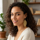 Wrapables Gold Plated Lightweight Filigree Long Leaf Earrings