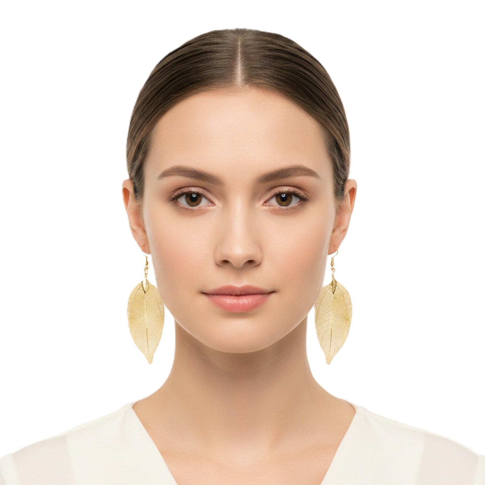 Wrapables Gold Plated Lightweight Filigree Long Leaf Earrings