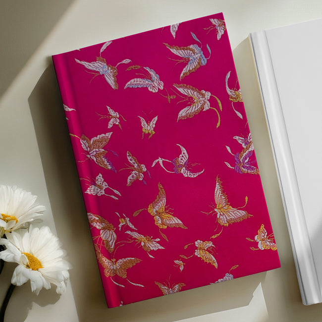 Wrapables 17" x 26" Butterfly Satin Brocade Decorative Gift Wrapping Paper (2 Sheets), Magenta