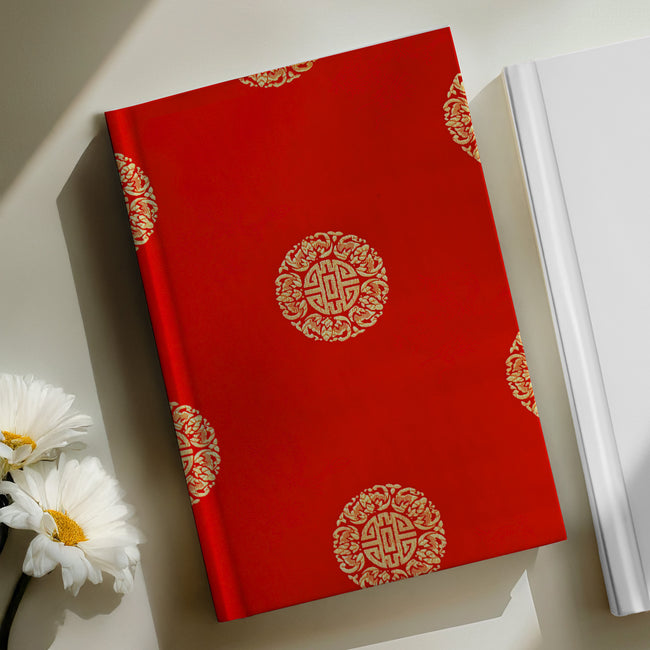 Wrapables 17" x 26" Longevity Satin Brocade Decorative Gift Wrapping Paper (2 Sheets), Red/Gold