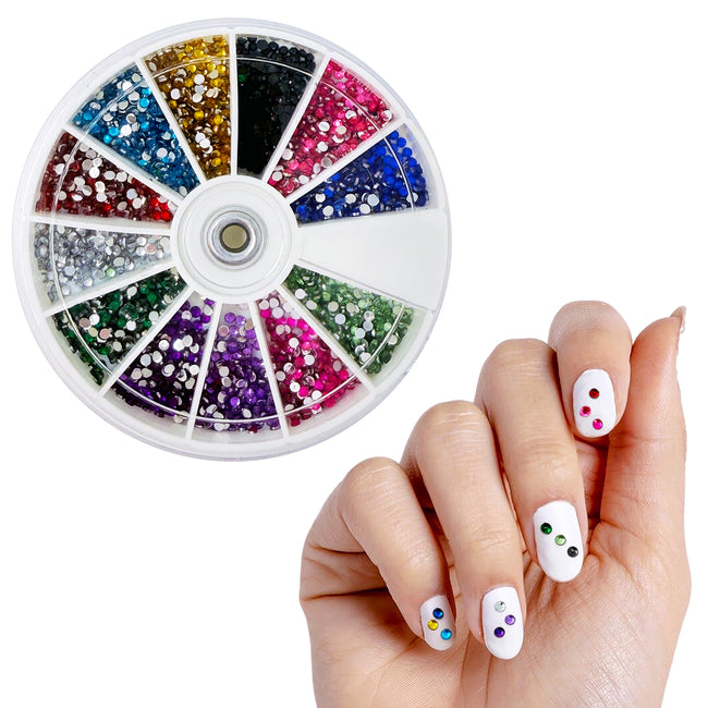 Wrapables Rhinestones 2400 Piece 12 Color Nail Art Manicure Wheel, 12 Vibrant Colors for Nail Art & DIY Decoration