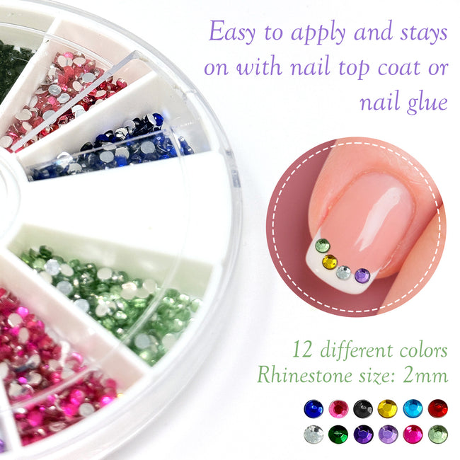 Wrapables Rhinestones 2400 Piece 12 Color Nail Art Manicure Wheel, 12 Vibrant Colors for Nail Art & DIY Decoration